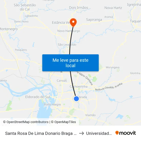 Santa Rosa De Lima Donario Braga - Rubem Berta Porto Alegre - Rs 91160-360 Brasil to Universidade Feevale Campus II map