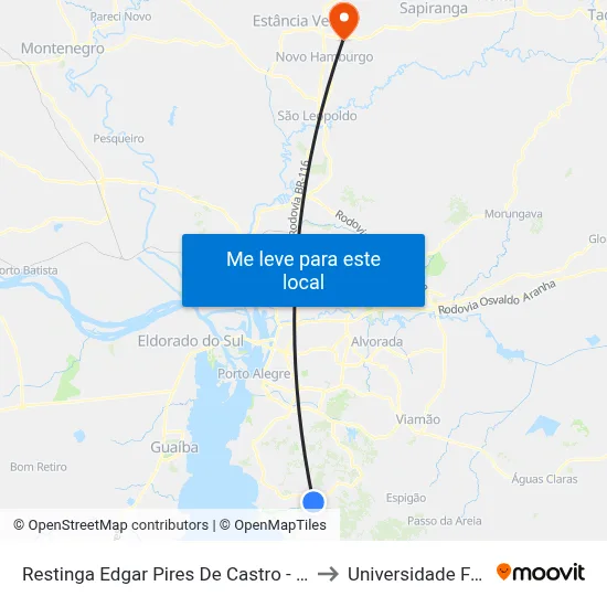 Restinga Edgar Pires De Castro - Restinga Porto Alegre - Rs Brasil to Universidade Feevale Campus II map