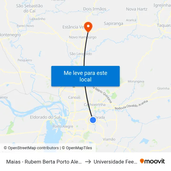 Maias - Rubem Berta Porto Alegre - Rs 91170-200 Brasil to Universidade Feevale Campus II map