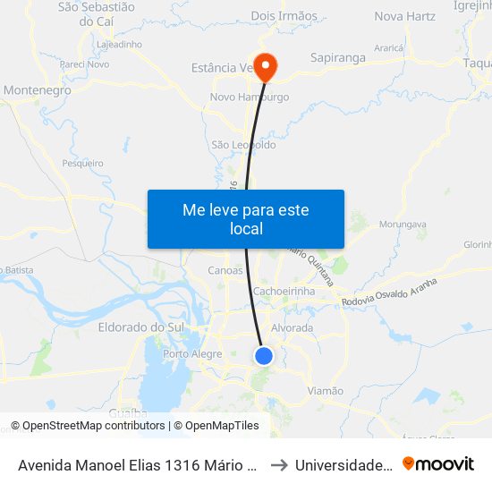 Avenida Manoel Elias 1316 Mário Quintana Porto Alegre - Rs 91240-260 Brasil to Universidade Feevale Campus II map