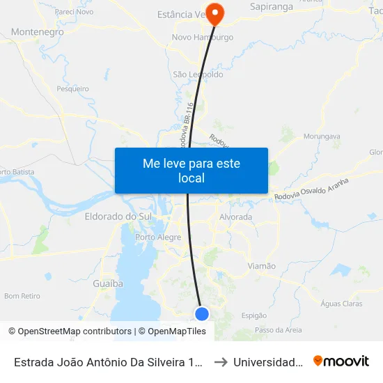 Estrada João Antônio Da Silveira 1554 - Restinga Porto Alegre - Rs 91790-400 Brasil to Universidade Feevale Campus II map