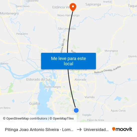 Pitinga Joao Antonio Silveira - Lomba Do Pinheiro Porto Alegre - Rs 91790-400 Brasil to Universidade Feevale Campus II map