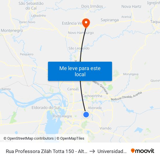 Rua Professora Ziláh Totta 150 - Alto Petrópolis Porto Alegre - Rs 91240-500 Brasil to Universidade Feevale Campus II map
