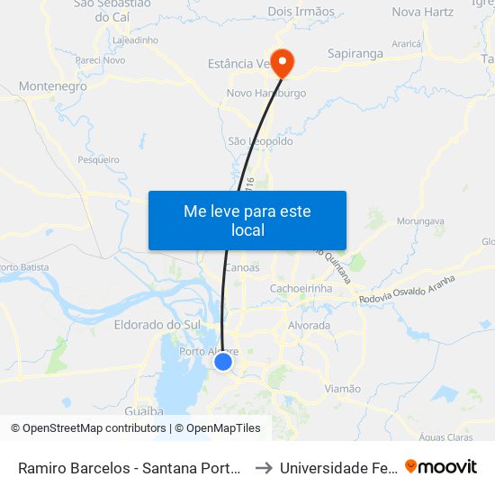 Ramiro Barcelos - Santana Porto Alegre - Rs 90035-002 Brasil to Universidade Feevale Campus II map