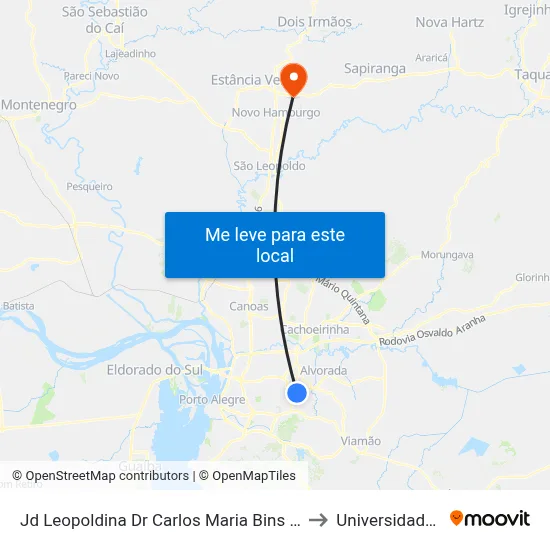 Jd Leopoldina Dr Carlos Maria Bins - Rubem Berta Porto Alegre - Rs 91240-001 Brasil to Universidade Feevale Campus II map
