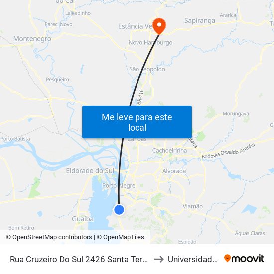 Rua Cruzeiro Do Sul 2426 Santa Teresa Porto Alegre - Rio Grande Do Sul 90840 Brasil to Universidade Feevale Campus II map