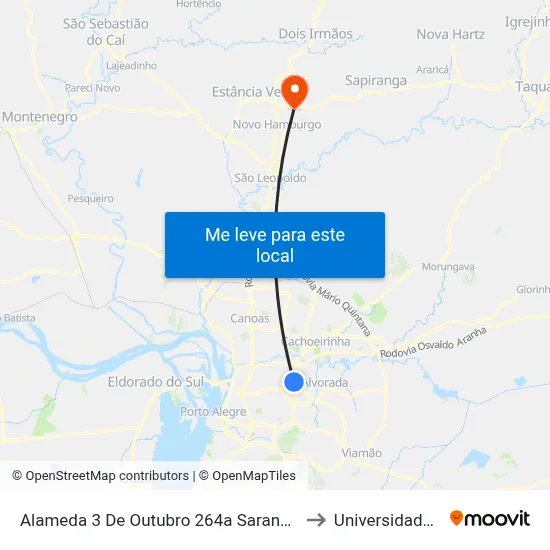 Alameda 3 De Outubro 264a Sarandi Porto Alegre - Rio Grande Do Sul 91140 Brasil to Universidade Feevale Campus II map