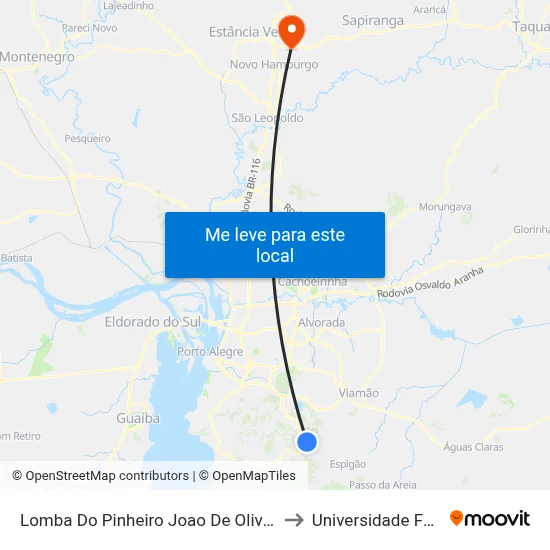 Lomba Do Pinheiro Joao De Oliveira Remiao Viamão - Rs Brasil to Universidade Feevale Campus II map