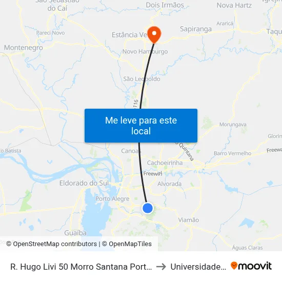R. Hugo Livi 50 Morro Santana Porto Alegre - Rio Grande Do Sul 91450-060 Brasil to Universidade Feevale Campus II map