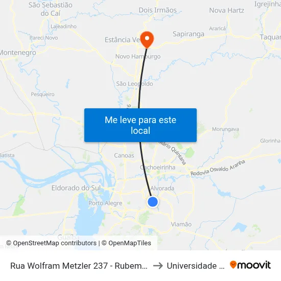 Rua Wolfram Metzler 237 - Rubem Berta Porto Alegre - Rs 91250-320 Brasil to Universidade Feevale Campus II map