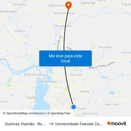 Quirinas Viamão - Rs Brasil to Universidade Feevale Campus II map