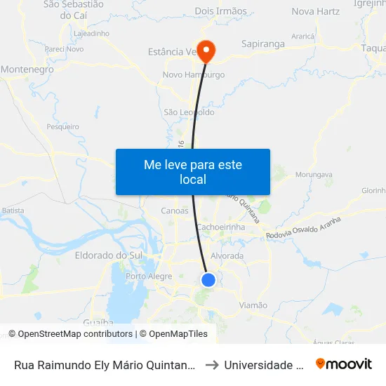 Rua Raimundo Ely Mário Quintana Porto Alegre - Rs 91260-706 Brasil to Universidade Feevale Campus II map