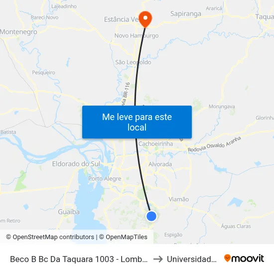 Beco B Bc Da Taquara 1003 - Lomba Do Pinheiro Porto Alegre - Rs 91570-670 Brasil to Universidade Feevale Campus II map