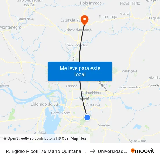 R. Egidio Picolli 76 Mario Quintana  Porto Alegre - Rio Grande Do Sul 91263-200 Brasil to Universidade Feevale Campus II map