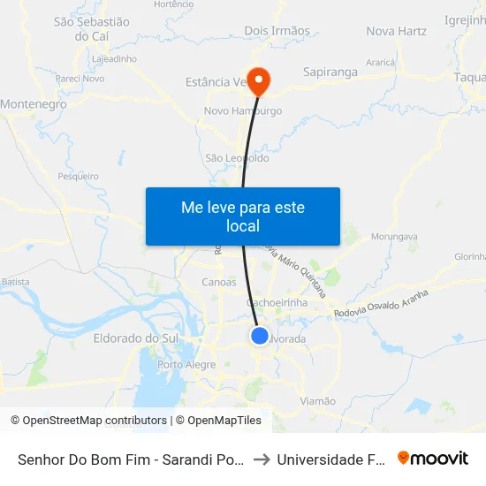 Senhor Do Bom Fim - Sarandi Porto Alegre - Rs 91140-010 Brasil to Universidade Feevale Campus II map