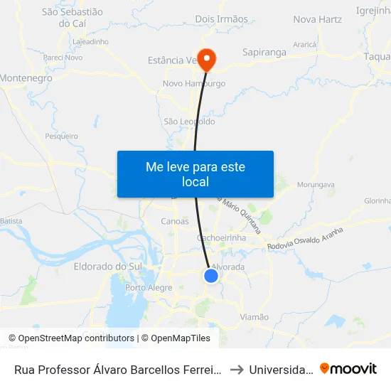 Rua Professor Álvaro Barcellos Ferreira 520 Rubem Berta Porto Alegre - Rio Grande Do Sul 91180 Brasil to Universidade Feevale Campus II map