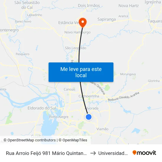Rua Arroio Feijó 981 Mário Quintana Porto Alegre - Rio Grande Do Sul 91250 Brasil to Universidade Feevale Campus II map