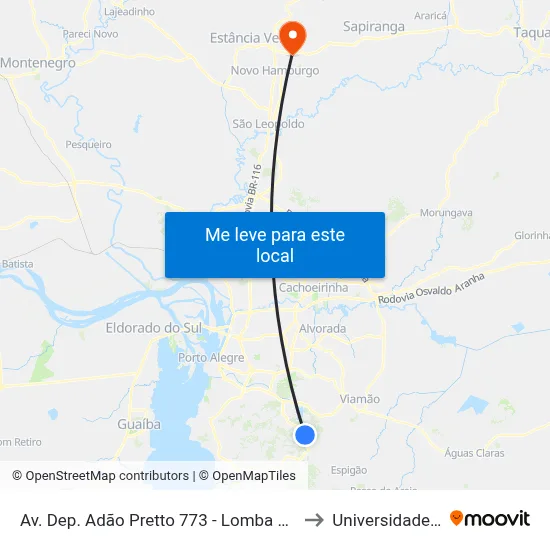 Av. Dep. Adão Pretto 773 - Lomba Do Pinheiro Porto Alegre - Rs 91570-730 Brasil to Universidade Feevale Campus II map