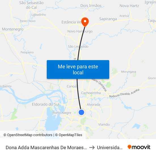 Dona Adda Mascarenhas De Moraes - Jardim Itu-Sabará Porto Alegre - Rs 91220-140 Brasil to Universidade Feevale Campus II map