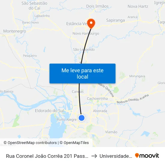 Rua Coronel João Corrêa 201 Passo Da Areia Porto Alegre - Rs 91350-190 Brasil to Universidade Feevale Campus II map