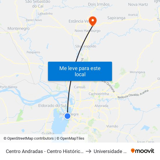 Centro Andradas - Centro Histórico Porto Alegre - Rs 90010-210 Brasil to Universidade Feevale Campus II map