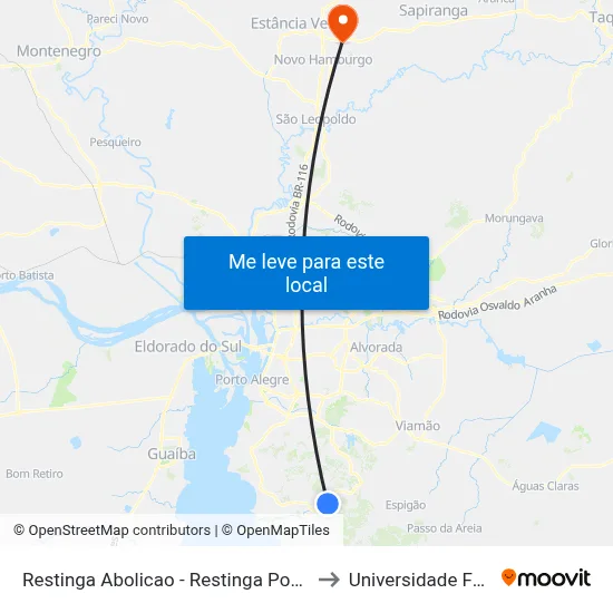 Restinga Abolicao - Restinga Porto Alegre - Rs 91790-230 Brasil to Universidade Feevale Campus II map