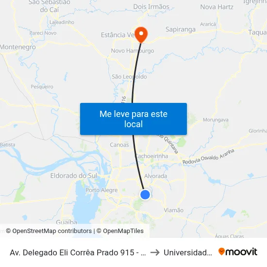 Av. Delegado Eli Corrêa Prado 915 - Mário Quintana Porto Alegre - Rs 91260-300 Brasil to Universidade Feevale Campus II map