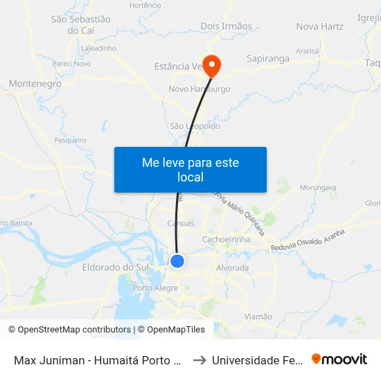 Max Juniman - Humaitá Porto Alegre - Rs 90250-060 Brasil to Universidade Feevale Campus II map