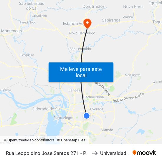 Rua Leopoldino Jose Santos 271 - Passo Das Pedras Porto Alegre - Rs 91230-350 Brasil to Universidade Feevale Campus II map