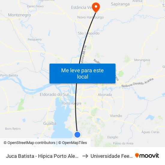 Juca Batista - Hipica Porto Alegre - Rs 91755-050 Brasil to Universidade Feevale Campus II map