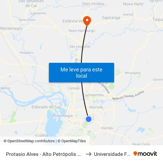 Protasio Alves - Alto Petrópolis Porto Alegre - Rs 91260-000 Brasil to Universidade Feevale Campus II map