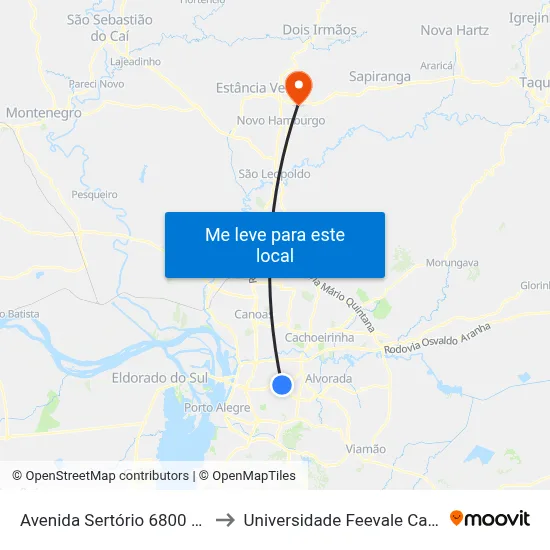 Avenida Sertório 6800 Sarandi to Universidade Feevale Campus II map