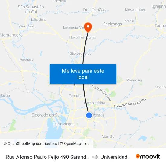 Rua Afonso Paulo Feijo 490 Sarandi Porto Alegre - Rio Grande Do Sul 91140 Brasil to Universidade Feevale Campus II map