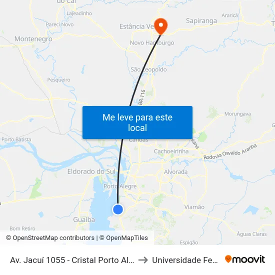Av. Jacuí 1055 - Cristal Porto Alegre - Rs 90810-150 Brasil to Universidade Feevale Campus II map