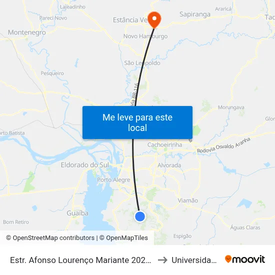 Estr. Afonso Lourenço Mariante 2020 - Lomba Do Pinheiro Porto Alegre - Rs 91550-671 Brasil to Universidade Feevale Campus II map