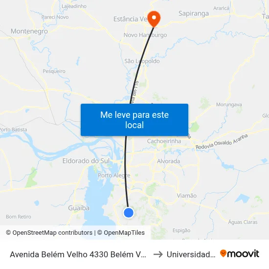 Avenida Belém Velho 4330 Belém Velho Porto Alegre - Rio Grande Do Sul 91740-810 Brasil to Universidade Feevale Campus II map