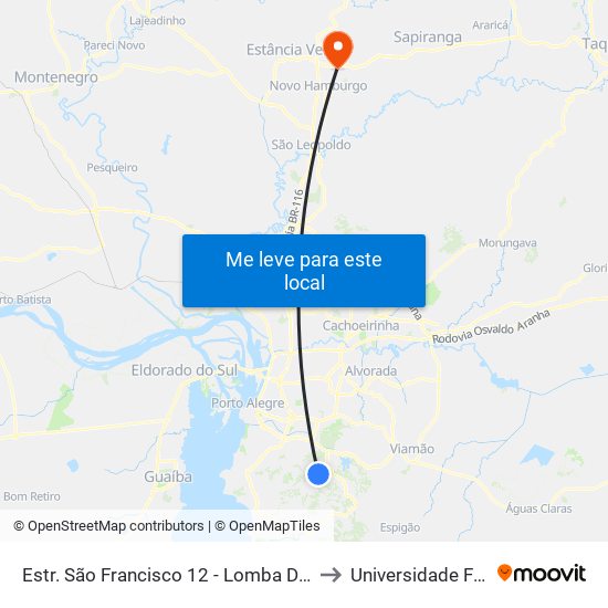Estr. São Francisco 12 - Lomba Do Pinheiro Porto Alegre - Rs Brasil to Universidade Feevale Campus II map