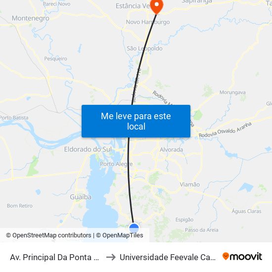 Av. Principal Da Ponta Grossa to Universidade Feevale Campus II map