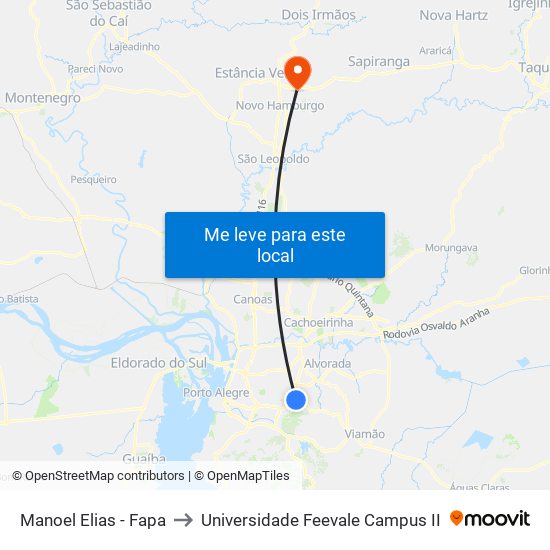 Manoel Elias - Fapa to Universidade Feevale Campus II map