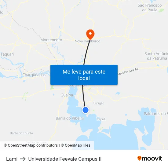 Lami to Universidade Feevale Campus II map