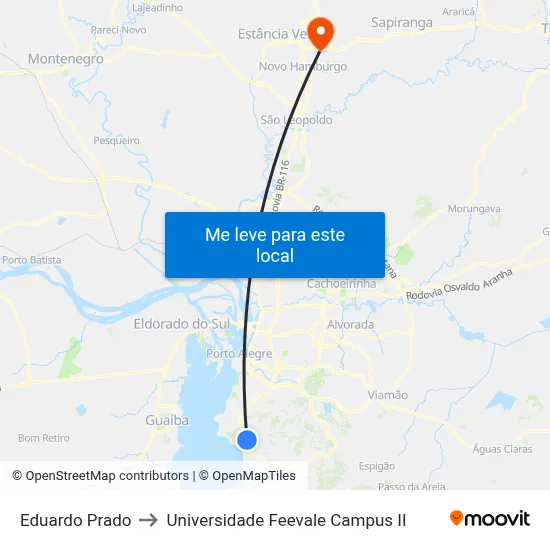 Eduardo Prado to Universidade Feevale Campus II map