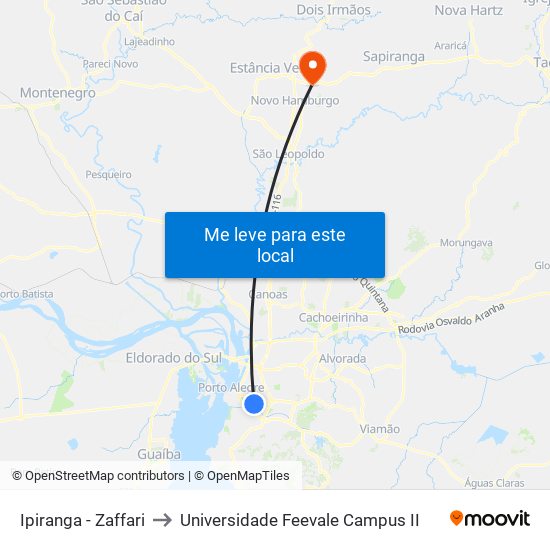 Ipiranga - Zaffari to Universidade Feevale Campus II map