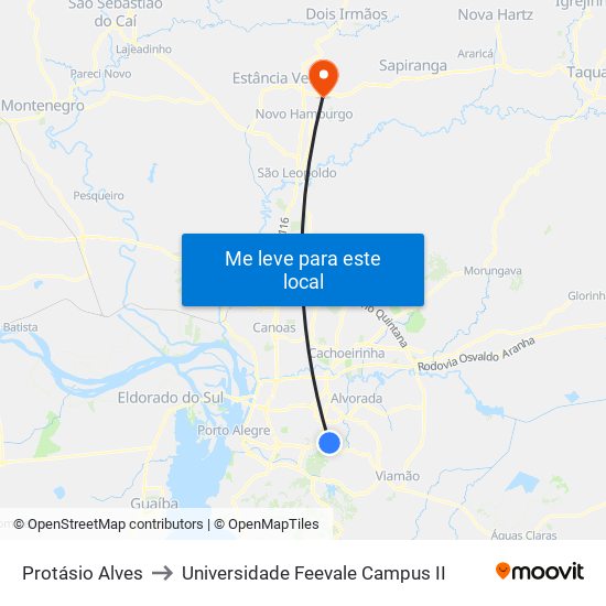 Protásio Alves to Universidade Feevale Campus II map
