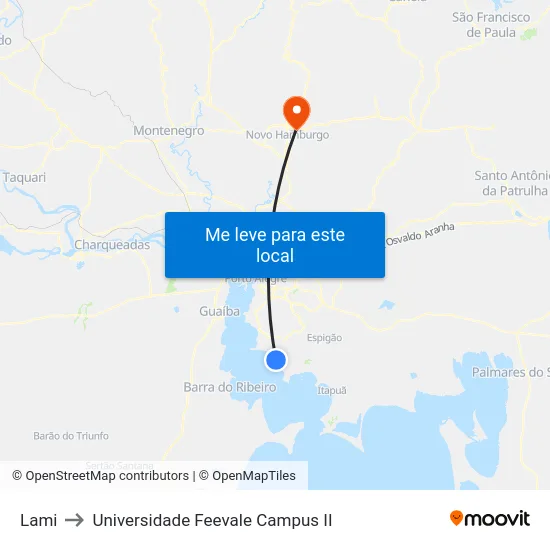 Lami to Universidade Feevale Campus II map