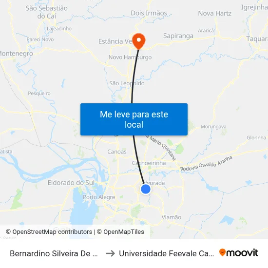 Bernardino Silveira De Amorim to Universidade Feevale Campus II map