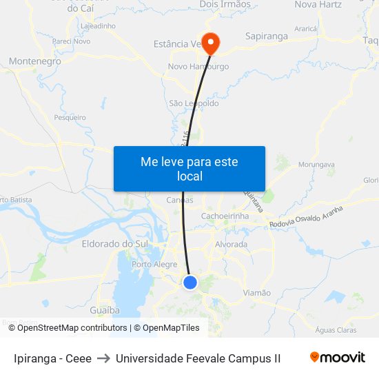 Ipiranga - Ceee to Universidade Feevale Campus II map