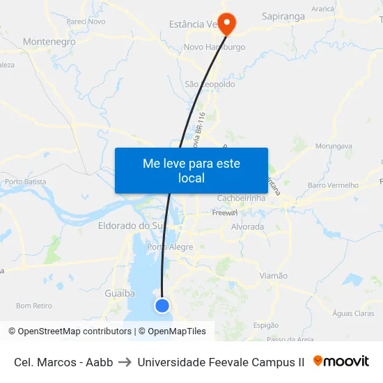 Cel. Marcos - Aabb to Universidade Feevale Campus II map