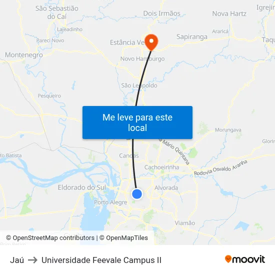 Jaú to Universidade Feevale Campus II map