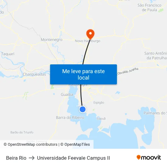 Beira Rio to Universidade Feevale Campus II map