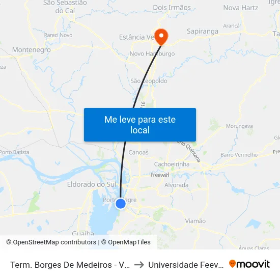 Term. Borges De Medeiros - Viaduto Otávio Rocha to Universidade Feevale Campus II map